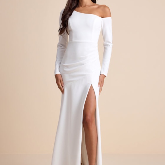 Lulus Elegant Sensation White Asymmetrical Pleated Maxi Dress - Size 1X - Picture 1 of 1